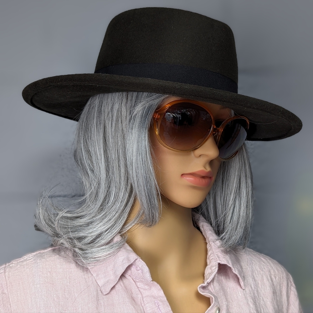 Asos Black Wool Felt Hat Size S Flat Brim Removeable Pearl Accent Band